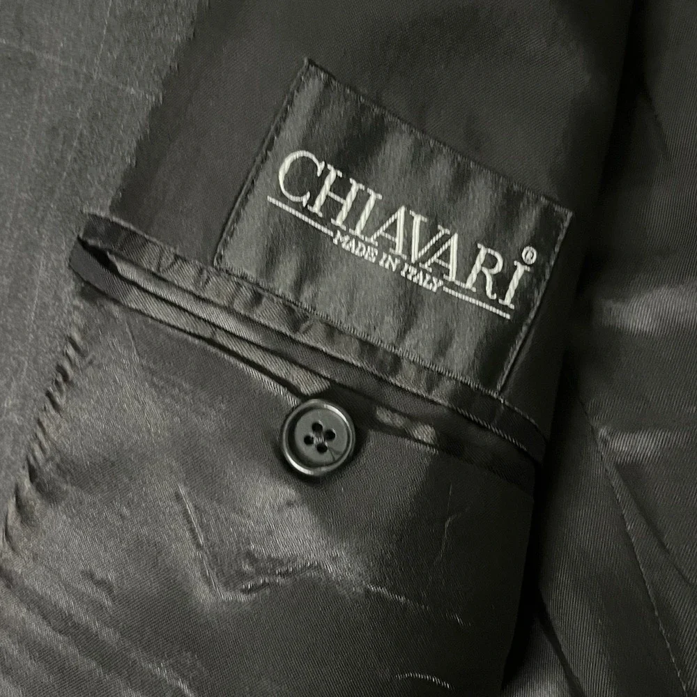 Chiavari Suit Mens 48R/42w Charcoal windowpane 100%‎ Wool 2 Button Made in Italy - Picture 4 of 10